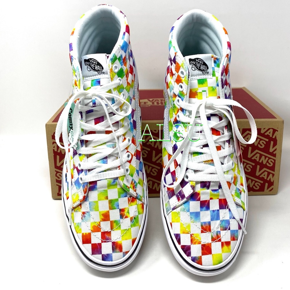 VANS SK8-HI Tie Dye Checker Canvas Women’s Sneaker - Picture 9 of 11